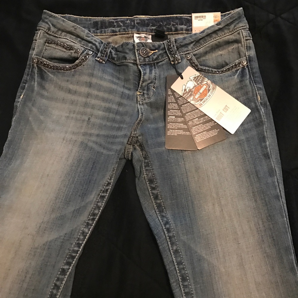 Harley Davidson size 8 jeans with chain accents🔥